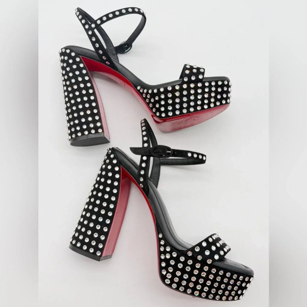 Christian Louboutin Movida Jane Crystal-Embellished Suede Platform Sandal EU37.5 - Picture 6 of 14